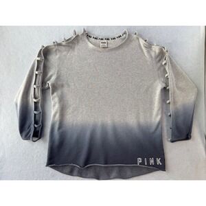 Pink Victorias Secret Sweatshirt MED Blue Ombre Shoulder Open‎ Cut Out Sleeves